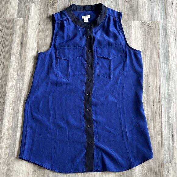 Preowned- J.Crew Sleeveless Button Front Blouse Button Down Womens (Size 4) - Picture 1 of 8